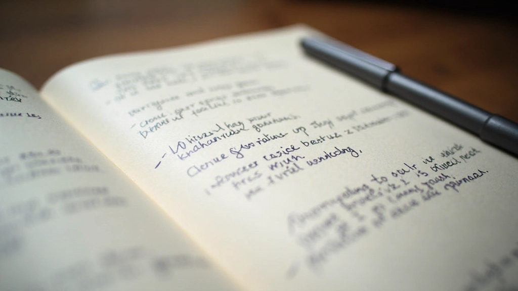 Nahaufnahme eines Dankbarkeitstagebuchs mit handgeschriebenen Notizen