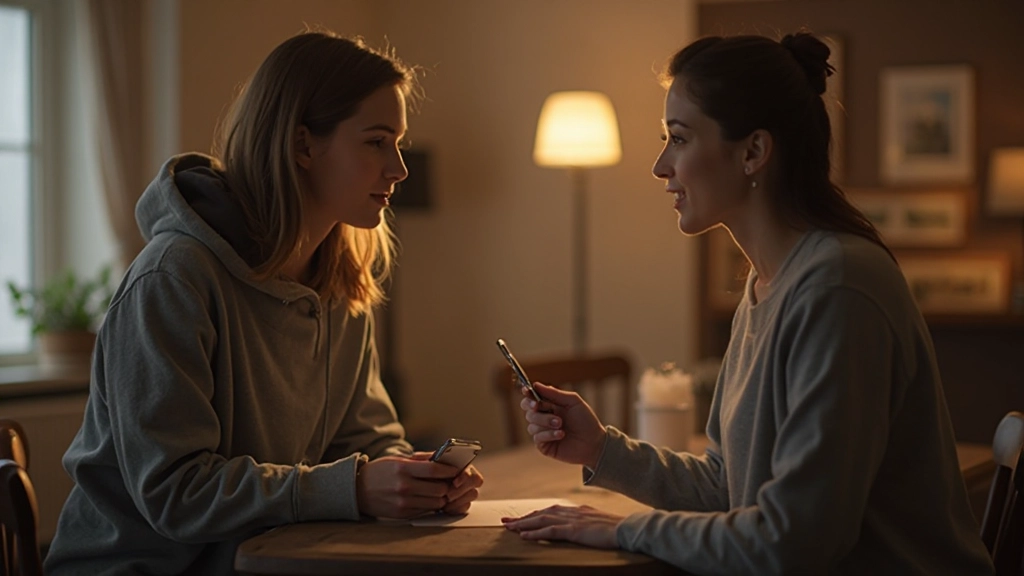 Person schaut jemanden direkt an während eines Gesprächs, kein Handy sichtbar, volle Aufmerksamkeit und Engagement, warme Atmosphäre